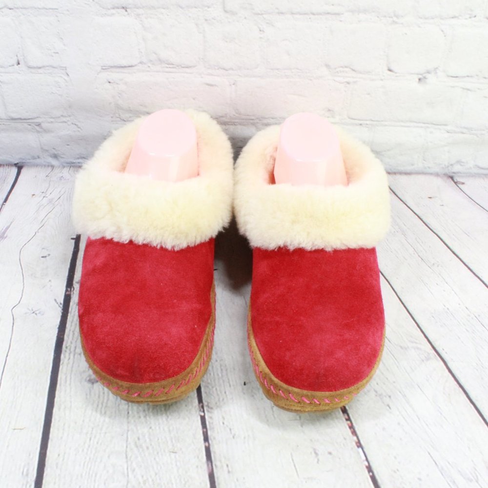 LL BEAN Women’s Squam Lake Red Suede Shearling Wicked Good Slippers Size 9 M - Picture 5 of 9